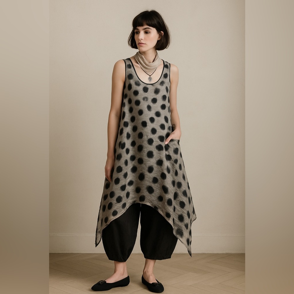 Annette Görtz Silk-Metal Polka Dot Tunic Dress | Semi-Sheer | Size 38